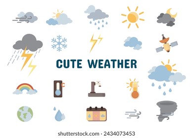 Cute Weather Flat Vector Illustration Icon Sticker Set Design Materials