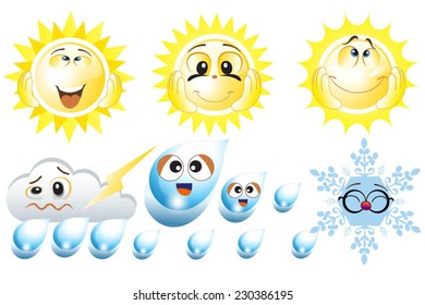 cute weather forecast emoticons on white background - vector illustrations eps10