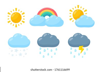 Cute weather icon set. Weather forecast icon isolated on white background.