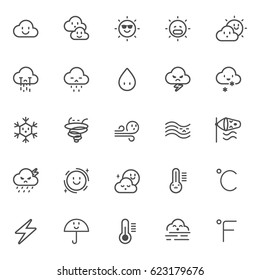 Cute Weather Icon Set Vector Isolated