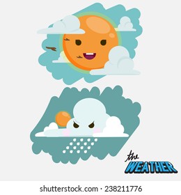 Cute Weather Icon. Sunny And Rainy  - Vector 