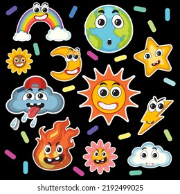 Cute Weather Icons Sticker Seamless Pattern Illustration