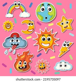 Cute Weather Icons Sticker Seamless Pattern Illustration