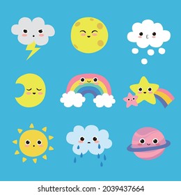 Objetos meteorológicos pequeños conjunto de dibujos animados tipo Vector aislado.