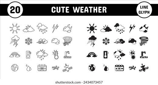 Cute Weather Line Glyph Vector Illustration Icon Sticker Set Design Materials