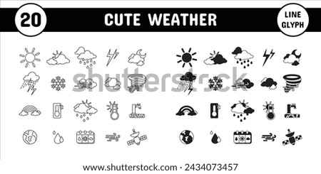 Cute Weather Line Glyph Vector Illustration Icon Sticker Set Design Materials