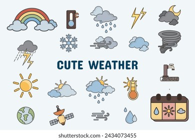 Cute Weather Lineal Color Vector Illustration Icon Sticker Set Design Materials