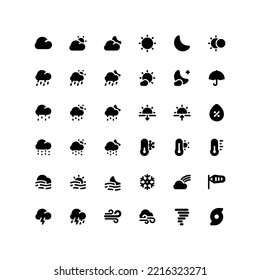 Cute weather solid glyph icon set with the forecast related icons