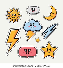 Cute Weather Stickers Set Illustration