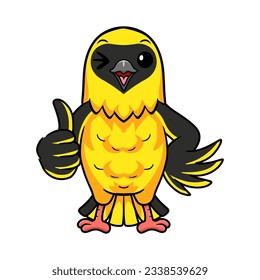 Cute weaver bird cartoon giving thumb up