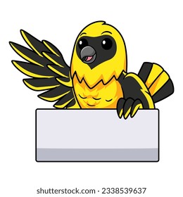 Cute weaver bird cartoon waving hand