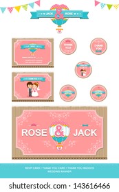 Cute wedding cards badges banner template vector/illustration set