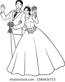 cute wedding couple art outline