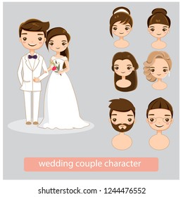 cute wedding couple character set , vector isolate with background