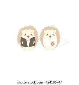 Cute wedding couple hedgehogs vector design illustration.