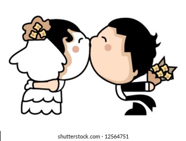 cute wedding couple kissing