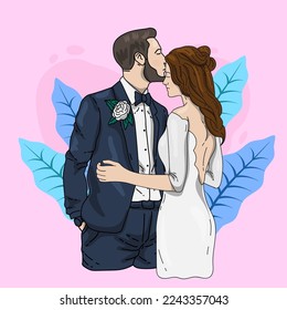 cute wedding couple love valentine doodle illustration