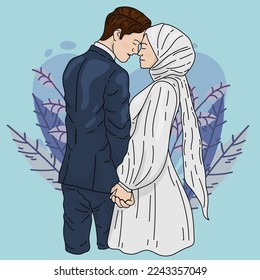 cute wedding couple love valentine doodle illustration