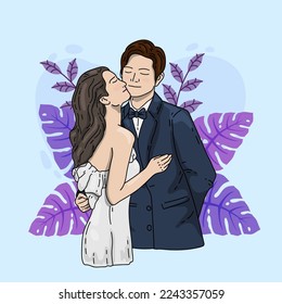 cute wedding couple love valentine doodle illustration