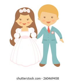 Cute wedding couple in pastel colors. Vector illustration