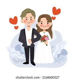 Cute wedding couple vector cartoon character illustration.