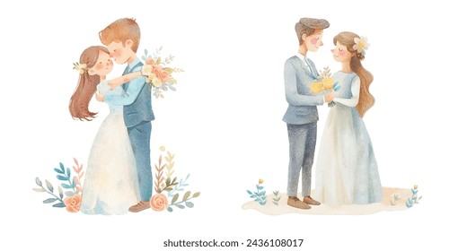 Pareja de boda linda acuarela ilustración vectorial