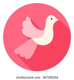 Cute Wedding Dove Circle Icon. Flat Design Vector Illustration with Long Shadow. Happy Valentine Day and Love Symbol.