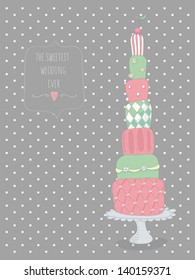 Cute wedding invitation card with a dots background