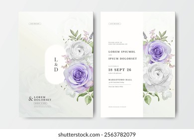 cute wedding invitation card with roses flower design