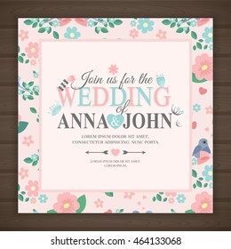 cute wedding invitation card, vector illustration. save the date