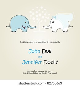 Cute wedding invitation with elephants couple