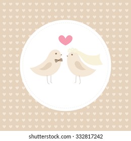 Cute wedding invitation or love's postcard with birds.