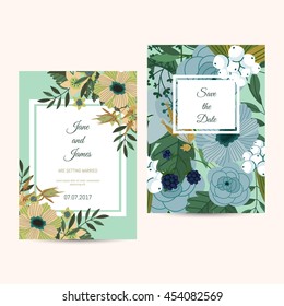 Cute wedding invitation template to celebration on card with flower decoration vector illustration