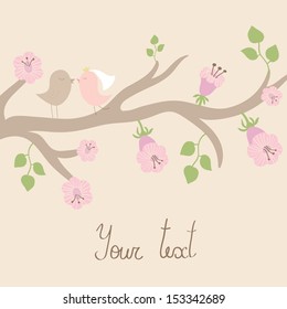 Cute wedding or love's vector card with birds