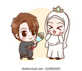 Cute Wedding Of Muslim Cartoon Character