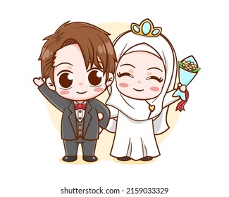 Cute Wedding Of Muslim Cartoon Character