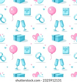 Cute wedding seamless pattern with balloons and rings
