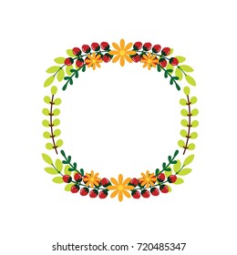 Cute wedding wreath with flowers and branches. Vector illustration