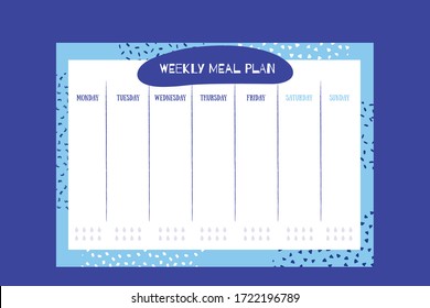 Cute Week meal planner, daily food plan. Diet diary list, weekly organizer, A4 printable page with pattern