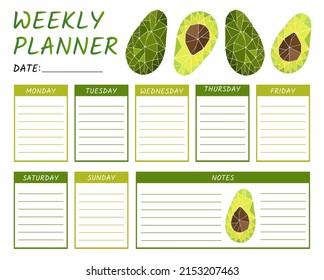 Cute Weekly Calendar Planner Template with AVOCADO