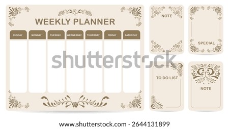 cute weekly planner background with art deco flower.Vector illustration for kid and baby.Editable element