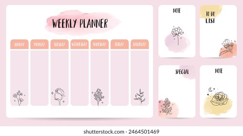 cute weekly planner background with flower.Vector illustration for kid and baby.Editable element