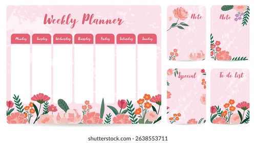 cute weekly planner background with flower.Vector illustration for kid and baby.Editable element
