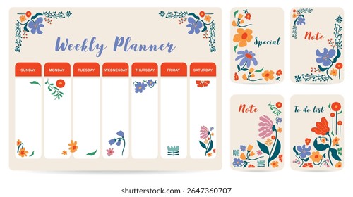 cute weekly planner background with flower.Vector illustration for kid and baby.Editable element