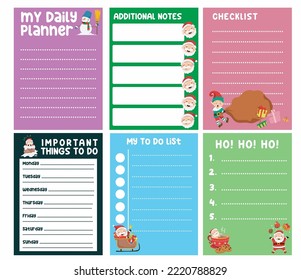 Cute weekly planner background for kids with cute Christmas illustration. Vector template for agenda, planners, notes, timetable. Printable notepad with Christmas theme
