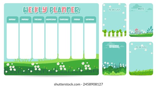 cute weekly planner background with natural.Vector illustration for kid and baby.Editable element