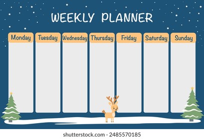 Cute weekly planner background with tree and reindeer.