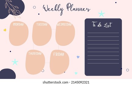 Cute weekly planner background.Vector illustration for kid and baby