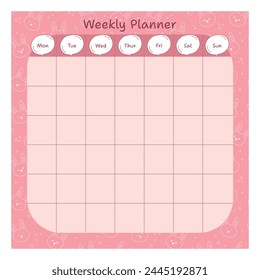 Cute Weekly planner with bunny pattern. Vector illustration