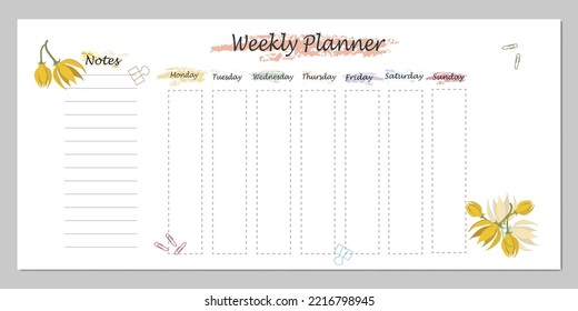 cute weekly planner with hand drawn flower vector illustration for design
